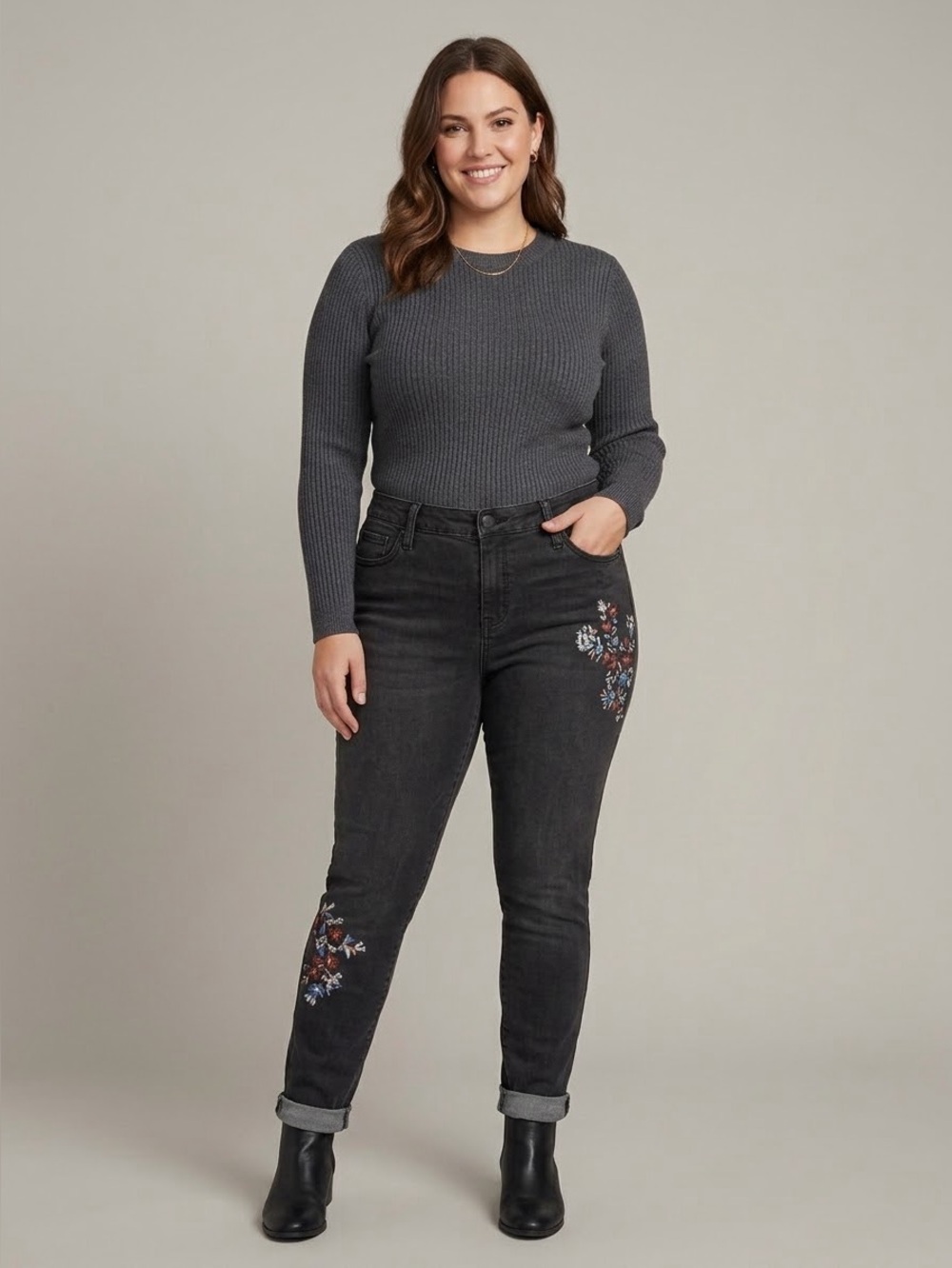 Mossimo Supply Co. Black Skinny Jeans w/ Multicolor Floral Embroidery Size 8-10